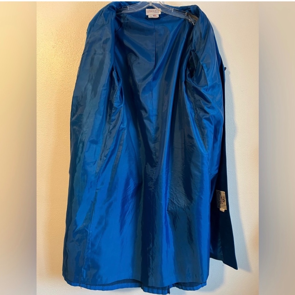 Count Romi Ultrasuede Vintage 80s Cobalt Blue Long Sleeve Trench‎ Coat Size 8 - Picture 7 of 14